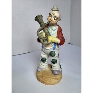 Vintage 8.5" FBIA Porcelain Circus Clown Figurine Hand Painted Horn Trumpet Tuba